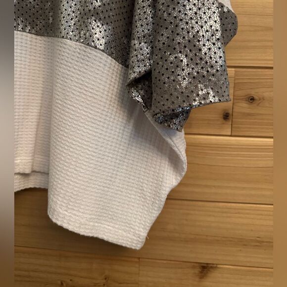 Alembika Size 3/Large Metallic Stripe Lagenlook Waffle 3/4 Sleeve Shirt - Picture 3 of 12